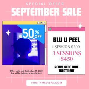 A model using our product Botox Cosmetic Treatment, Dermal Fillers, Double Chin Treatment, Skin Booster Treatment, Platelet-rich Plasma Injection, Thermage Treatment, Titan Skin Tightening Technology, Pearl Fractional Laser Treatment, Laser Genesis Treatment, Laser Toning Treatment, 3D Skin Rejuvenation Treatment, Intense Pulsed Light Therapy, Viora Radio Frequency Treatment, Blue Light Photodynamic Therapy, Laser Hair Removal, V-line Botox Treatment, Acne Scars Treatment, AviClear Laser Treatment, rosacea laser treatment, double chin removal, skin tightening treatment, Treatments for Uneven Skin Tone, Pigmentation Treatment, pore treatment, sweating botox treatment, Hair Loss Treatments, Non-Contact Fat Reduction, CoolSculpting, Redefining Muscle Sculpting, Ideal Protein Weight Loss Program, Microneedling Therapy, Microdermabrasion Therapy, and Chemical Peel by Trinity Medispa a Medical Cosmetic Clinic in Toronto located at 3434 Yonge St., Toronto, ON M4N 2M9.